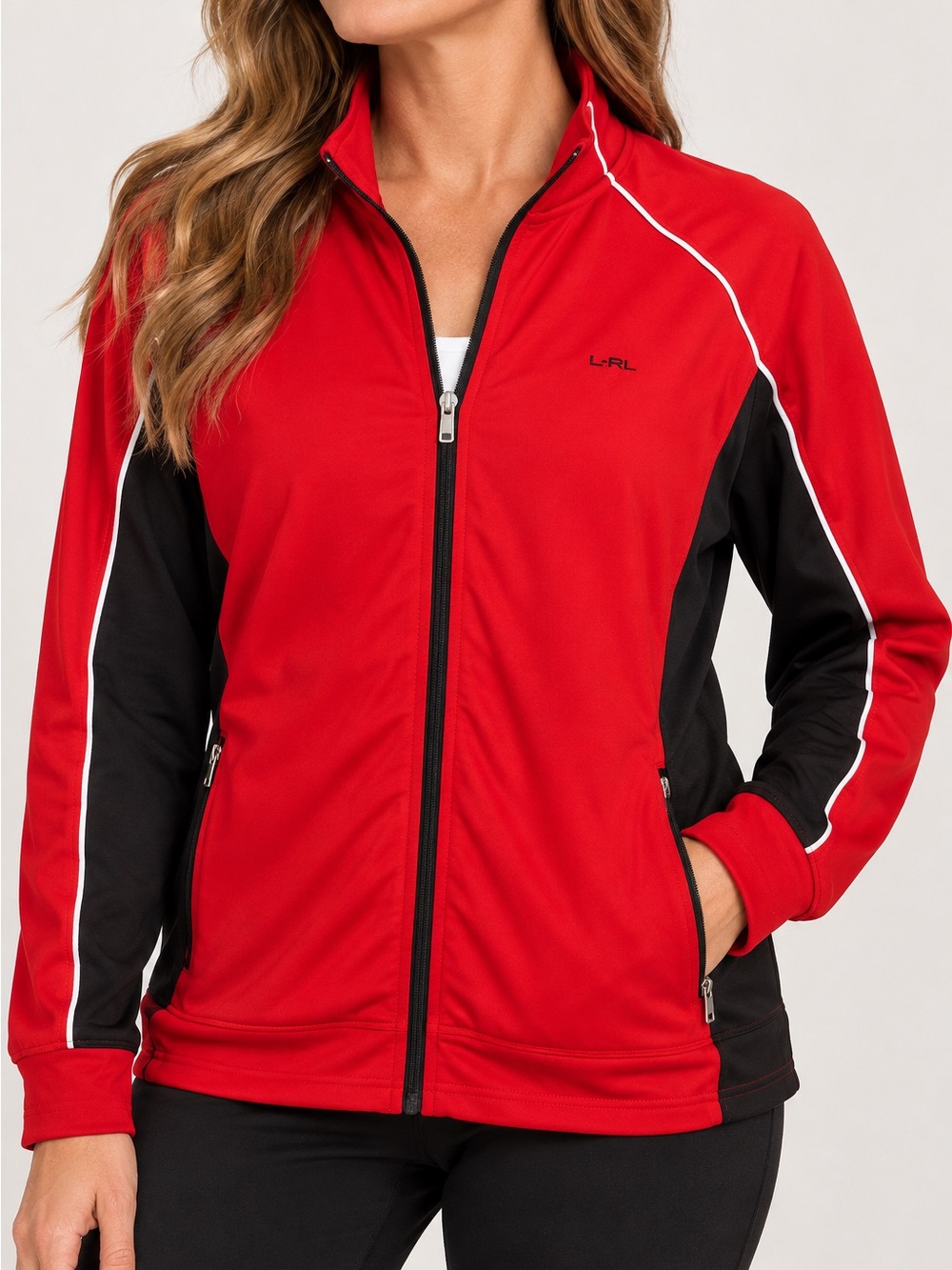 L.R.L. Ralph Lauren Red & Black Zip-Up Track Jacket women's. XL